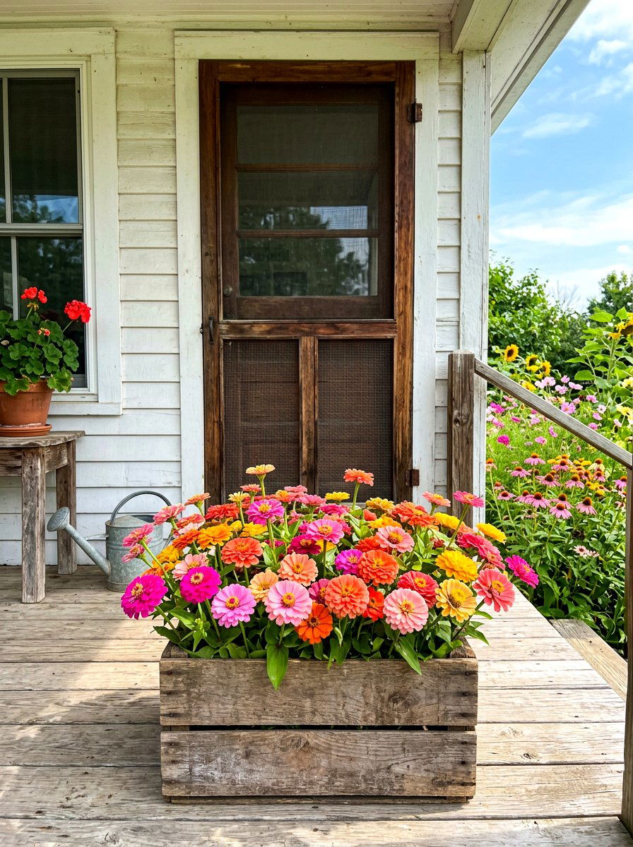 Colorful Zinnias for Summer - 30 porch planter arrangement ideas for summer