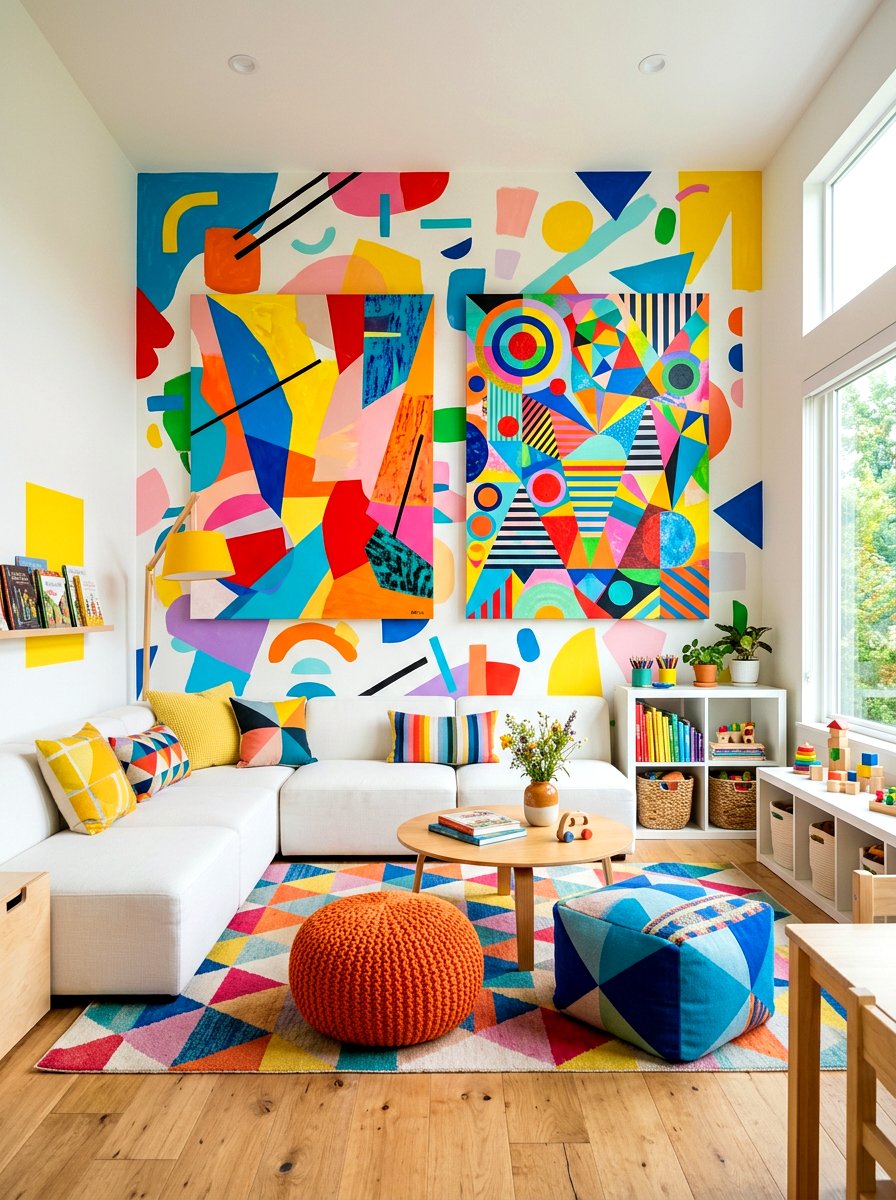 Colorful abstract wall - 30 art wall kids room ideas