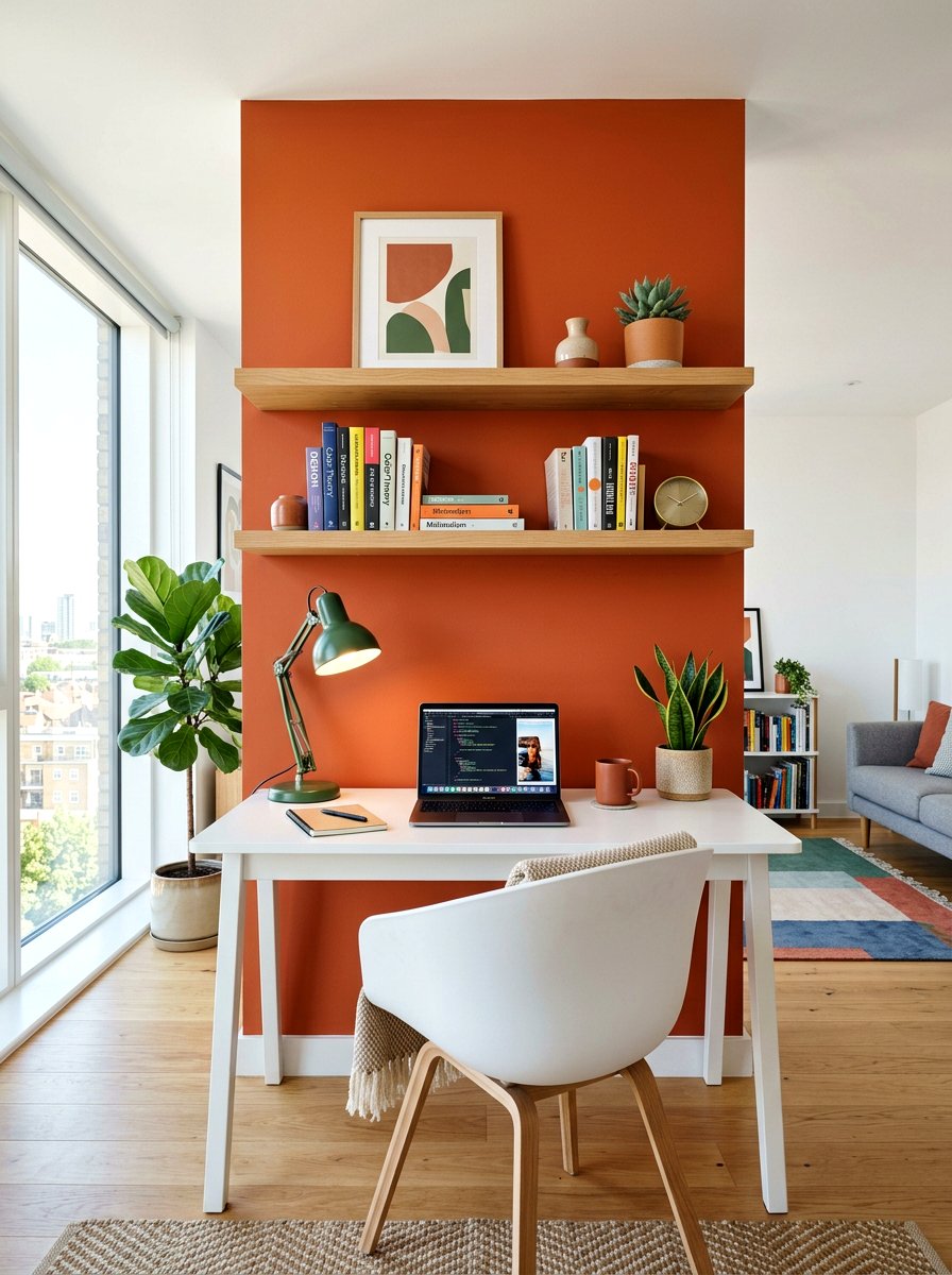 Colorful accent wall desk - 30 study nook ideas