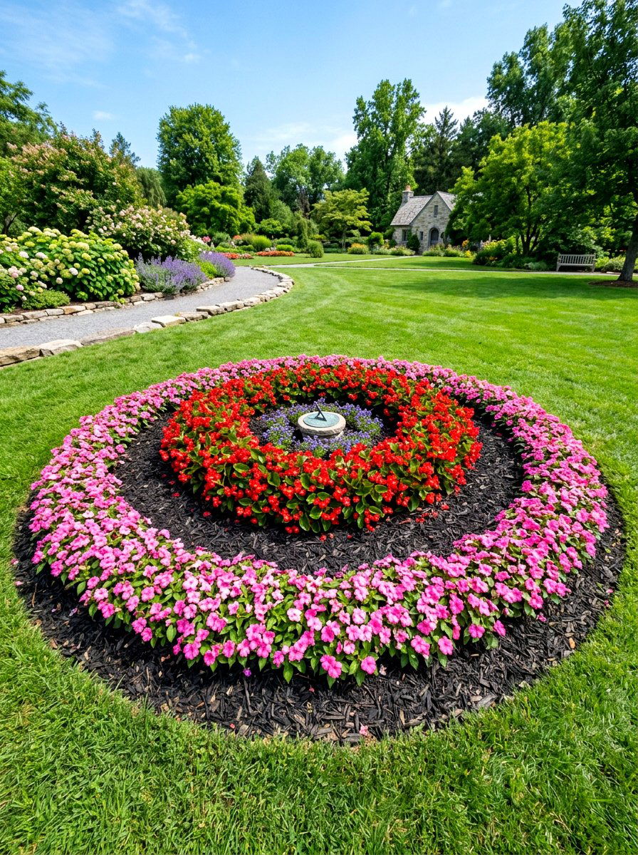 Colorful annual floral ring - 30 flower bed around tree ideas