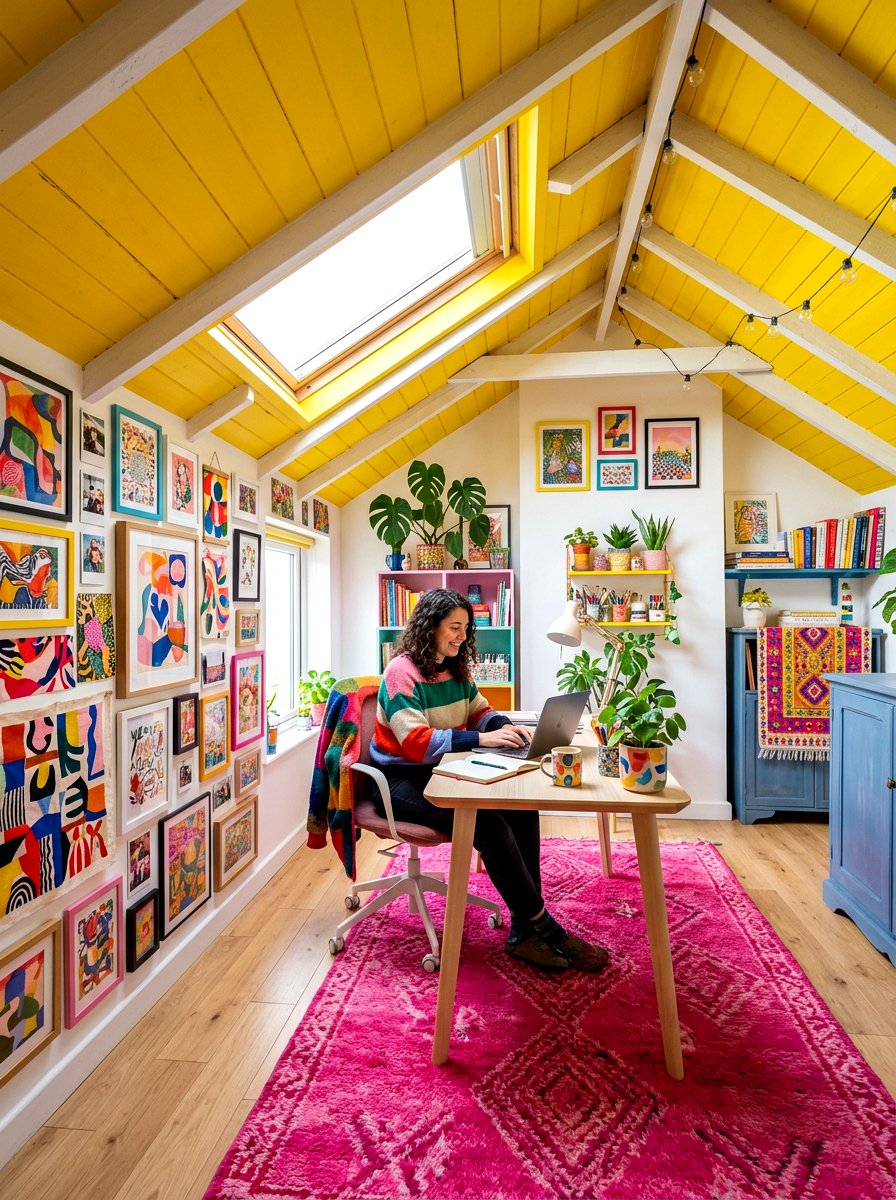 Colorful attic office - 30 attic office ideas
