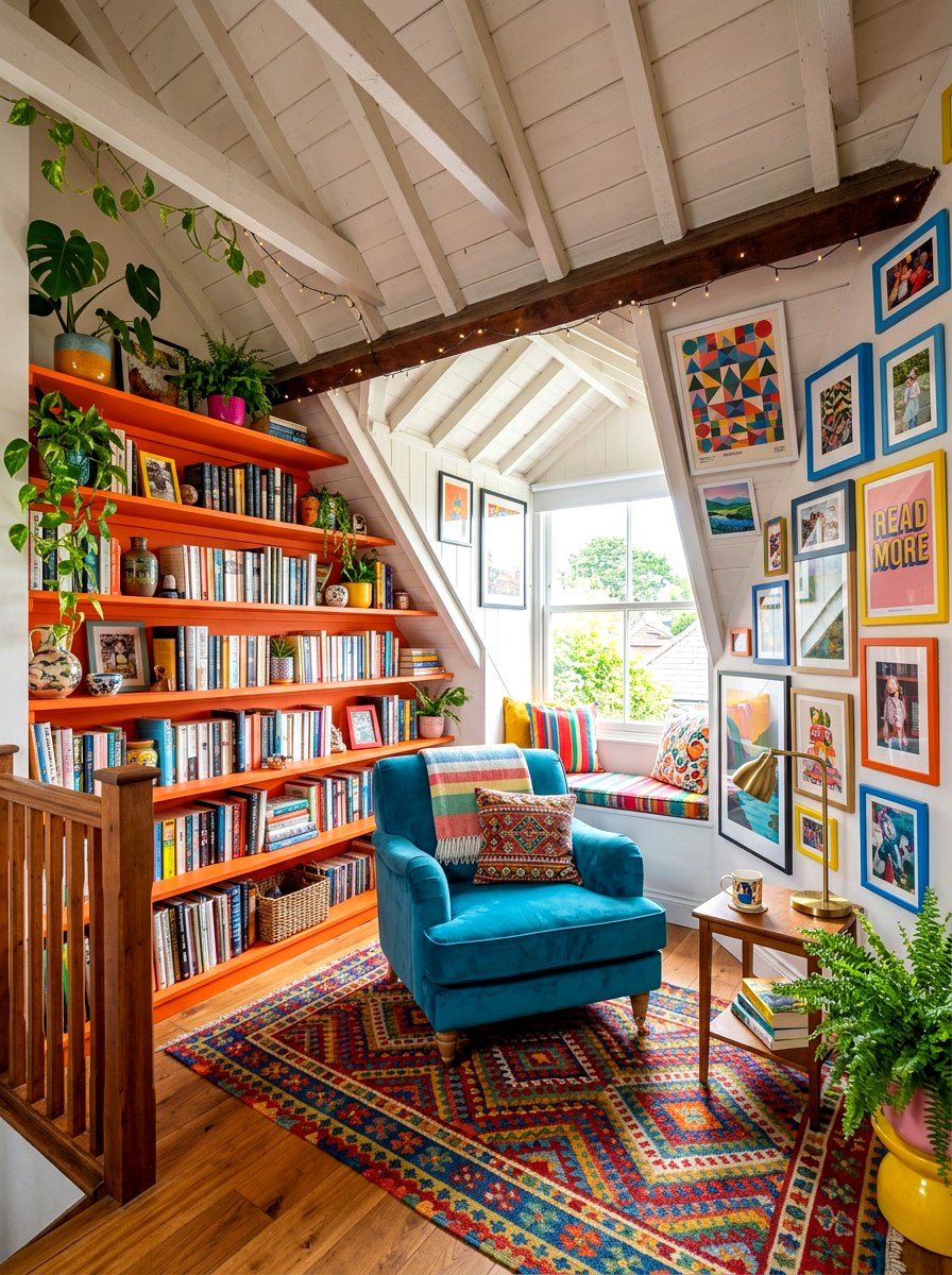 Colorful attic reading room - 30 attic reading room ideas
