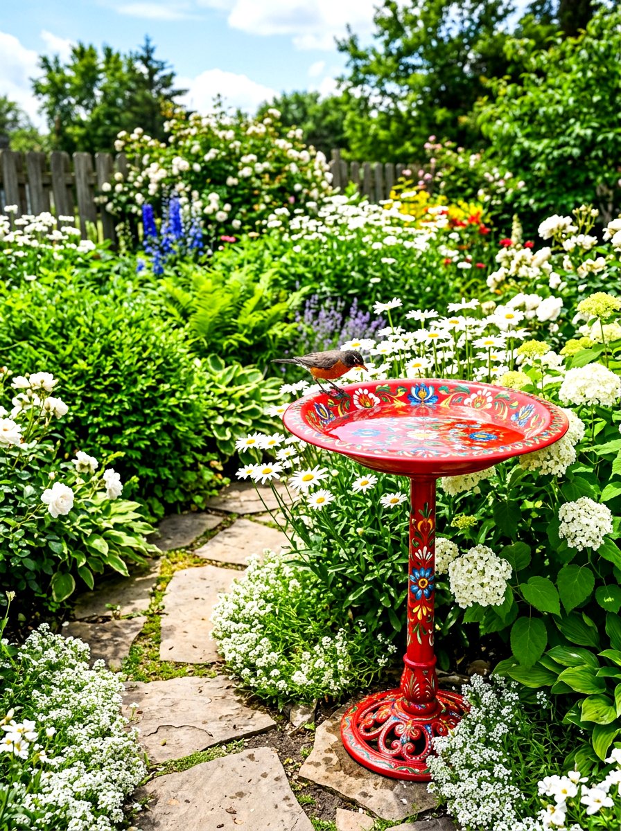 Colorful bird bath - 30 front yard bird bath ideas