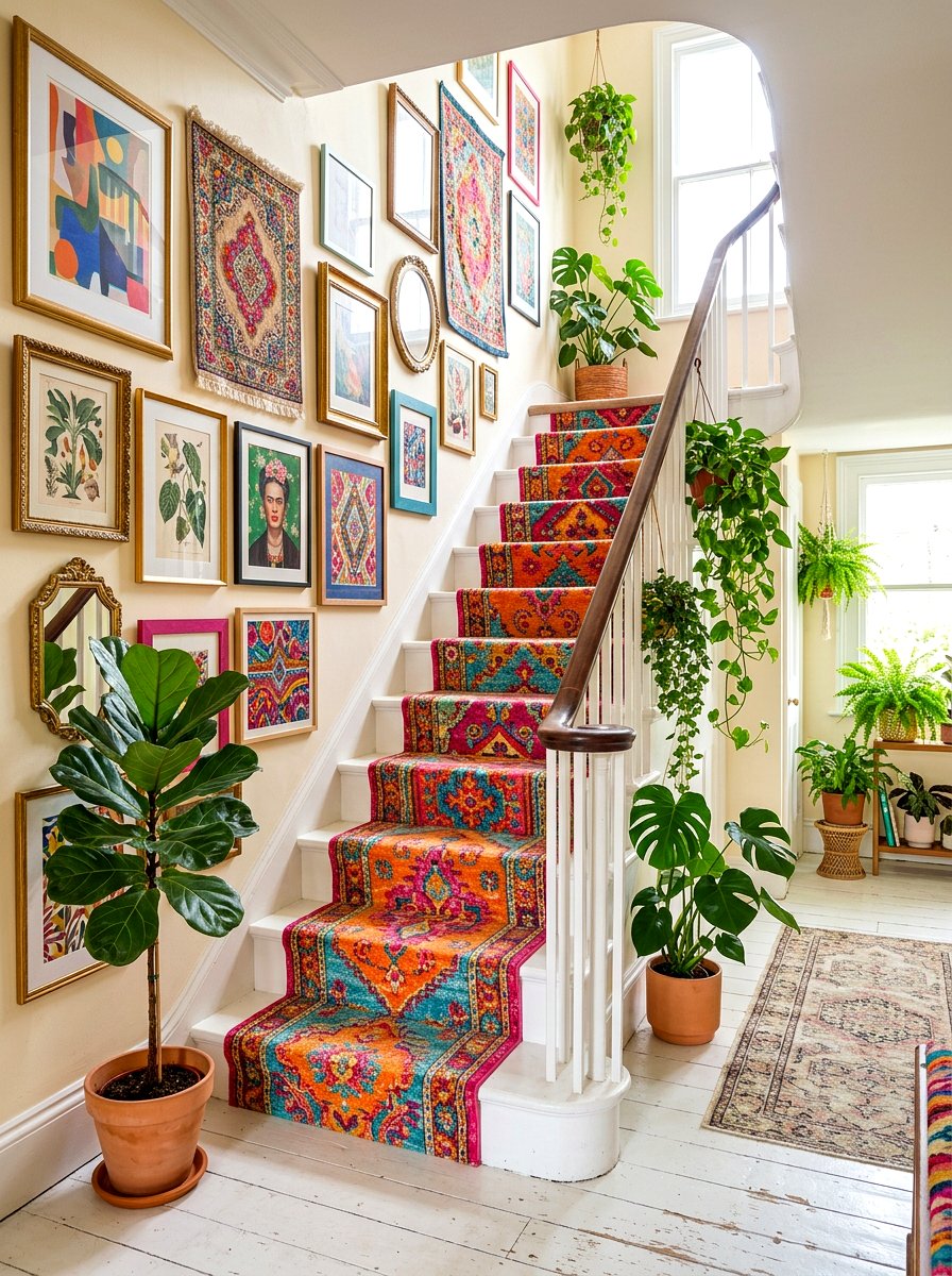 Colorful bohemian stair runner - 30 staircase runner ideas
