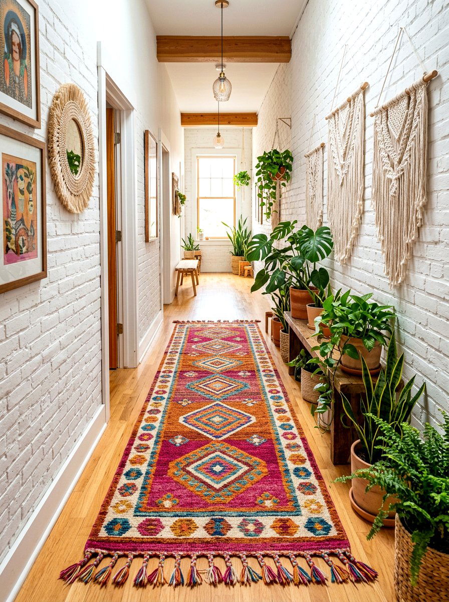 Colorful boho runner - 30 narrow hallway runner ideas