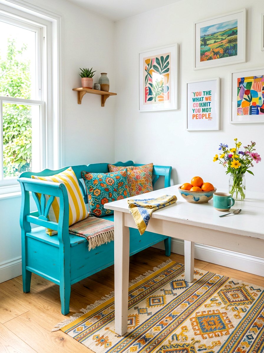 Colorful breakfast bench - 30 breakfast room bench ideas