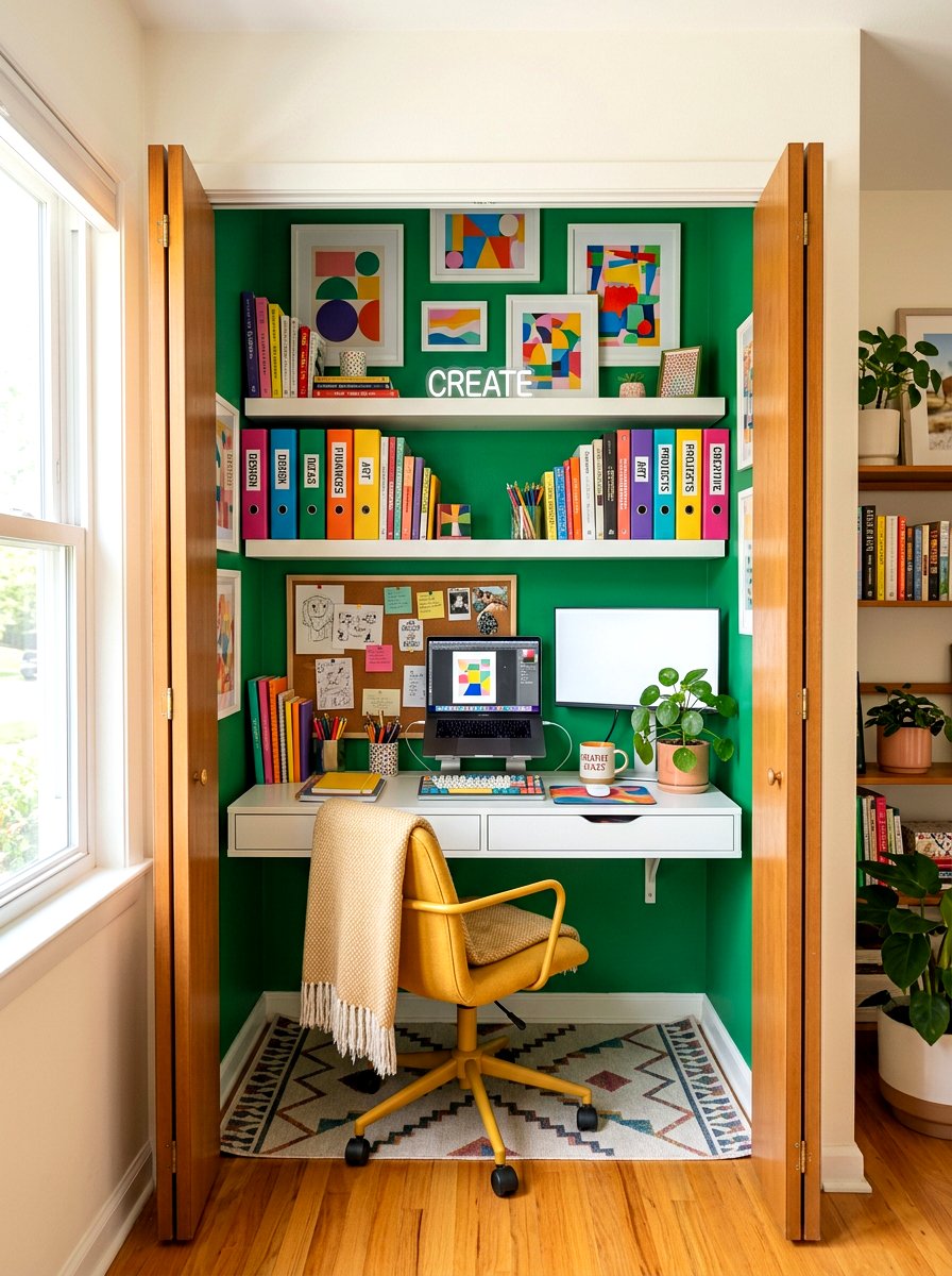 Colorful closet office - 30 closet office ideas