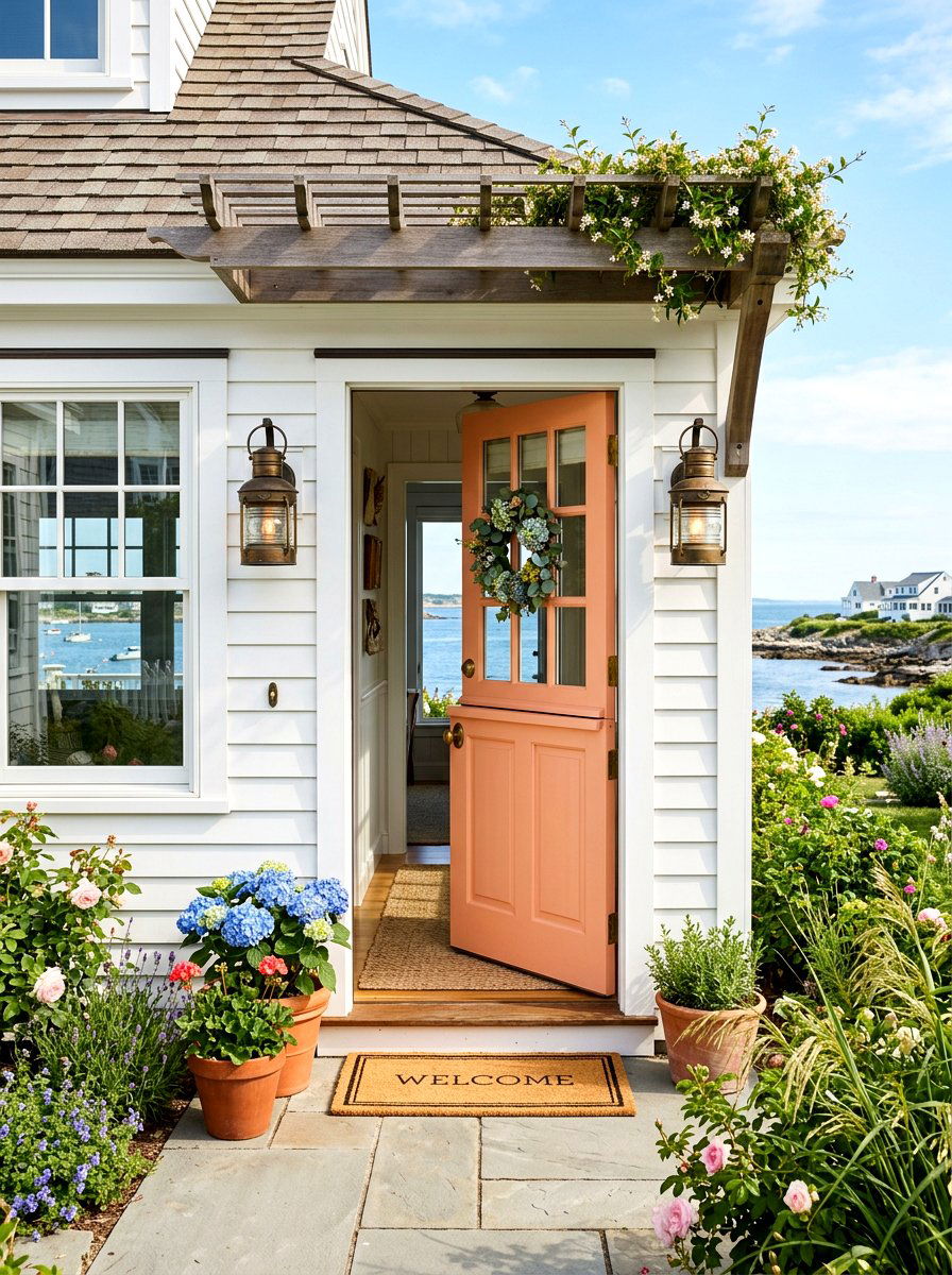 Colorful coastal entry with dutch door - 30 coastal exterior ideas
