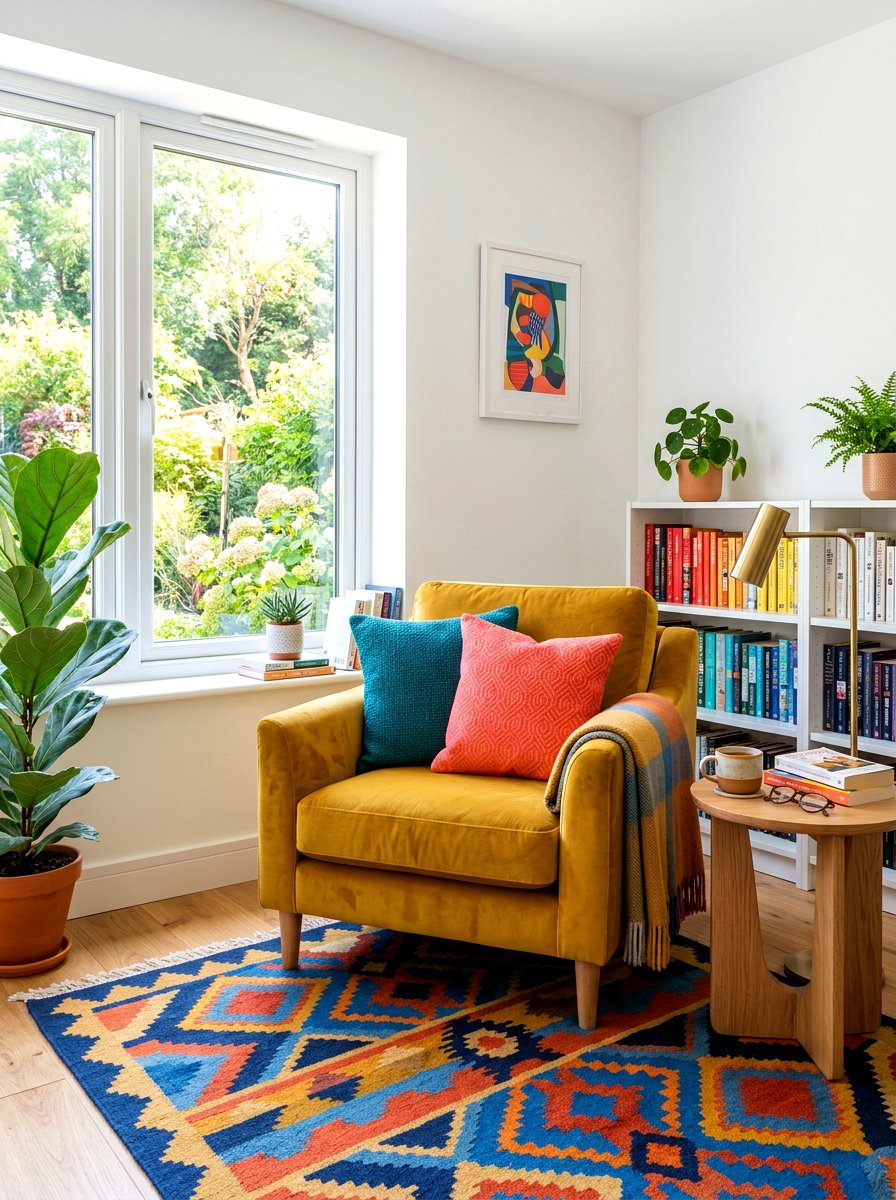 Colorful cozy reading corner - 30 bright reading nook ideas