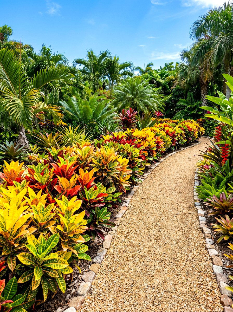 Colorful croton border - 30 tropical landscaping ideas