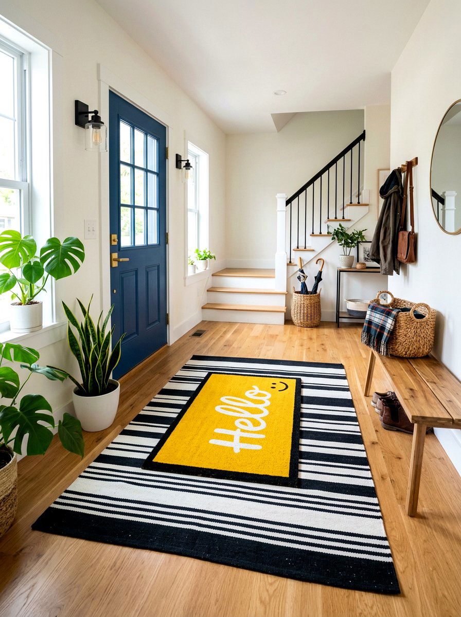 Colorful doormat - 30 rental entryway ideas