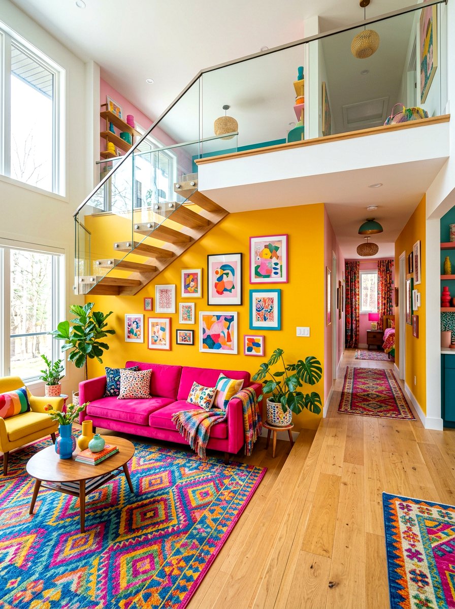 Colorful dopamine decor for bi levels - 30 split level living room ideas