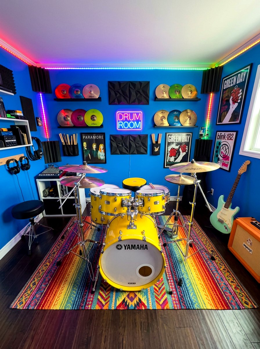 Colorful drum room - 30 drum room ideas