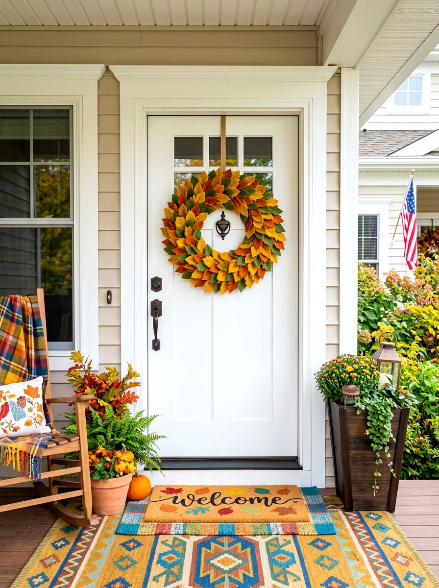 Colorful felt leaf wreath - 30 fall wreath ideas