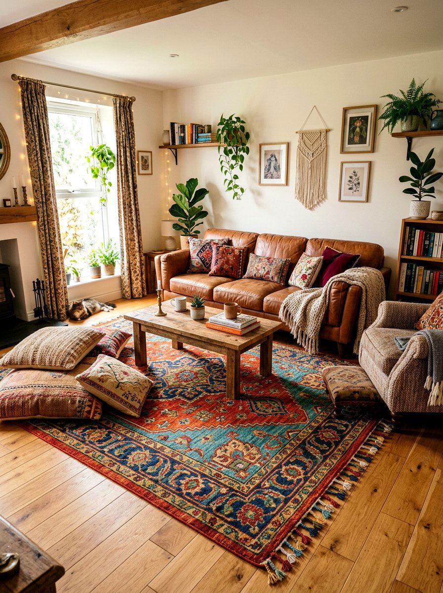 Colorful floor rugs for living room - 30 no paint decor ideas
