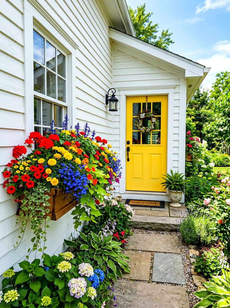 Colorful flower box - 30 front window planter ideas