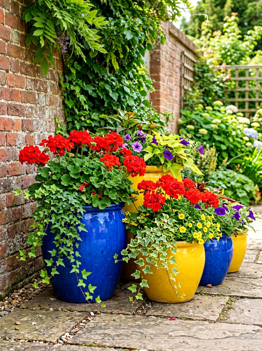Colorful flower pots - 30 charming stoop decor ideas