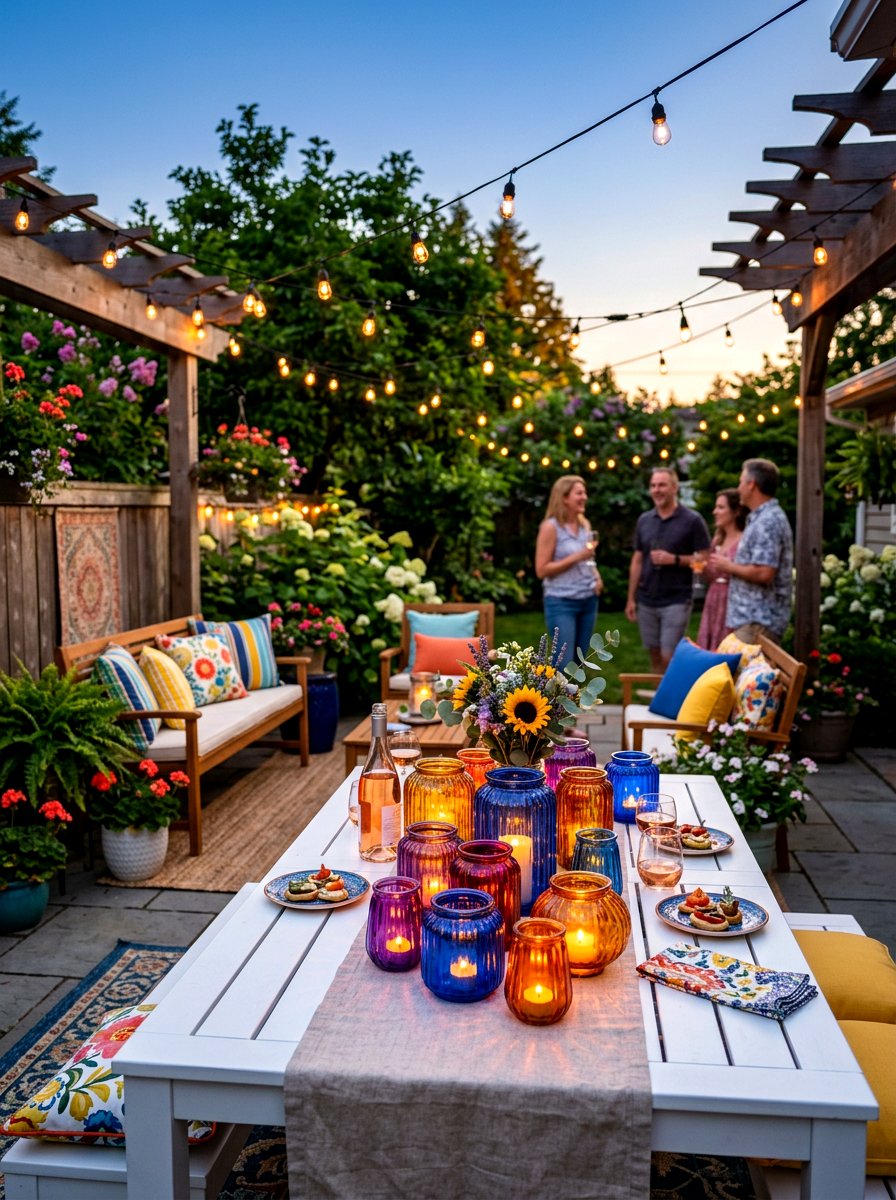 Colorful glass lanterns - 30 lantern patio cluster ideas