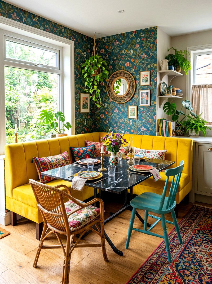 Colorful kitchen booth - 30 banquette seating ideas