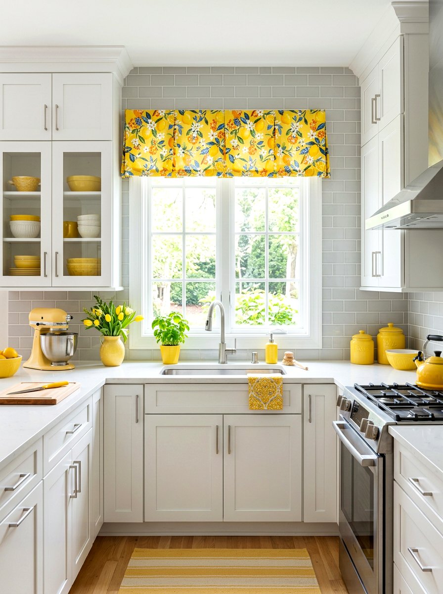Colorful kitchen valance - 30 kitchen curtain sink ideas