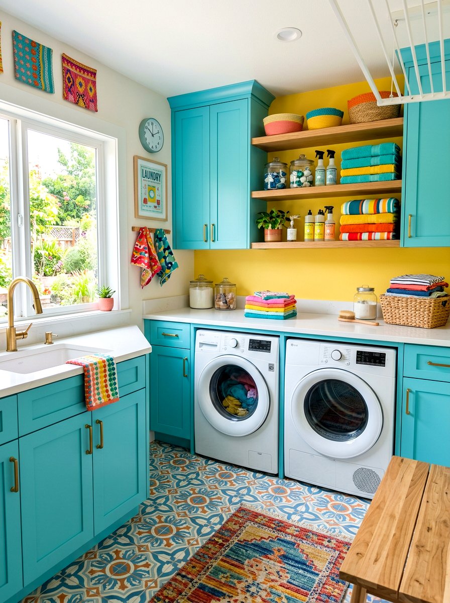 Colorful laundry room workspace - 30 laundry room folding station ideas