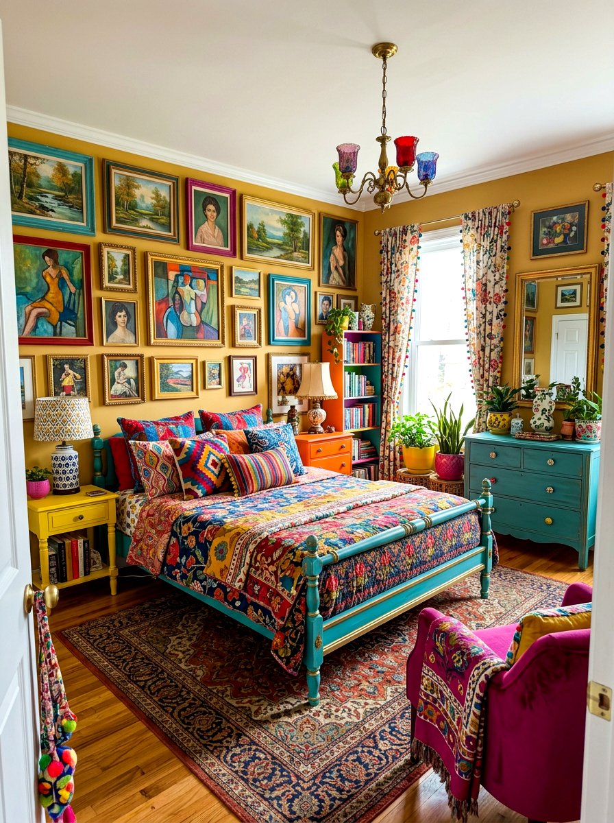 Colorful maximalist bedroom - 30 grandma core bedroom ideas
