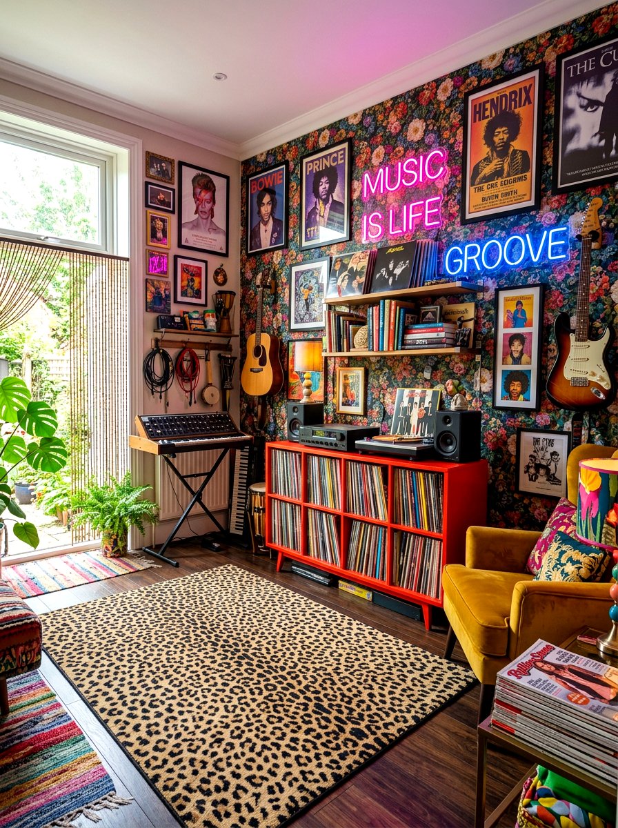 Colorful maximalist music space - 30 record listening room ideas