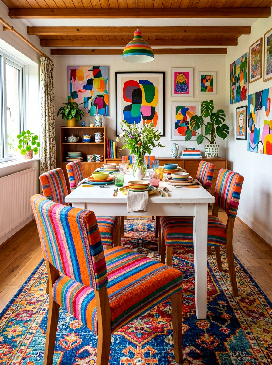 Colorful multi color striped chair - 30 striped dining chair ideas