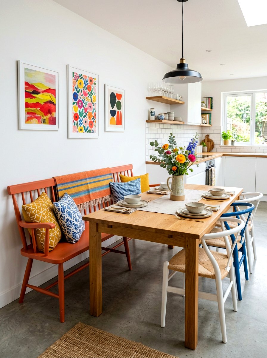 Colorful painted dining bench - 30 built in dining bench ideas