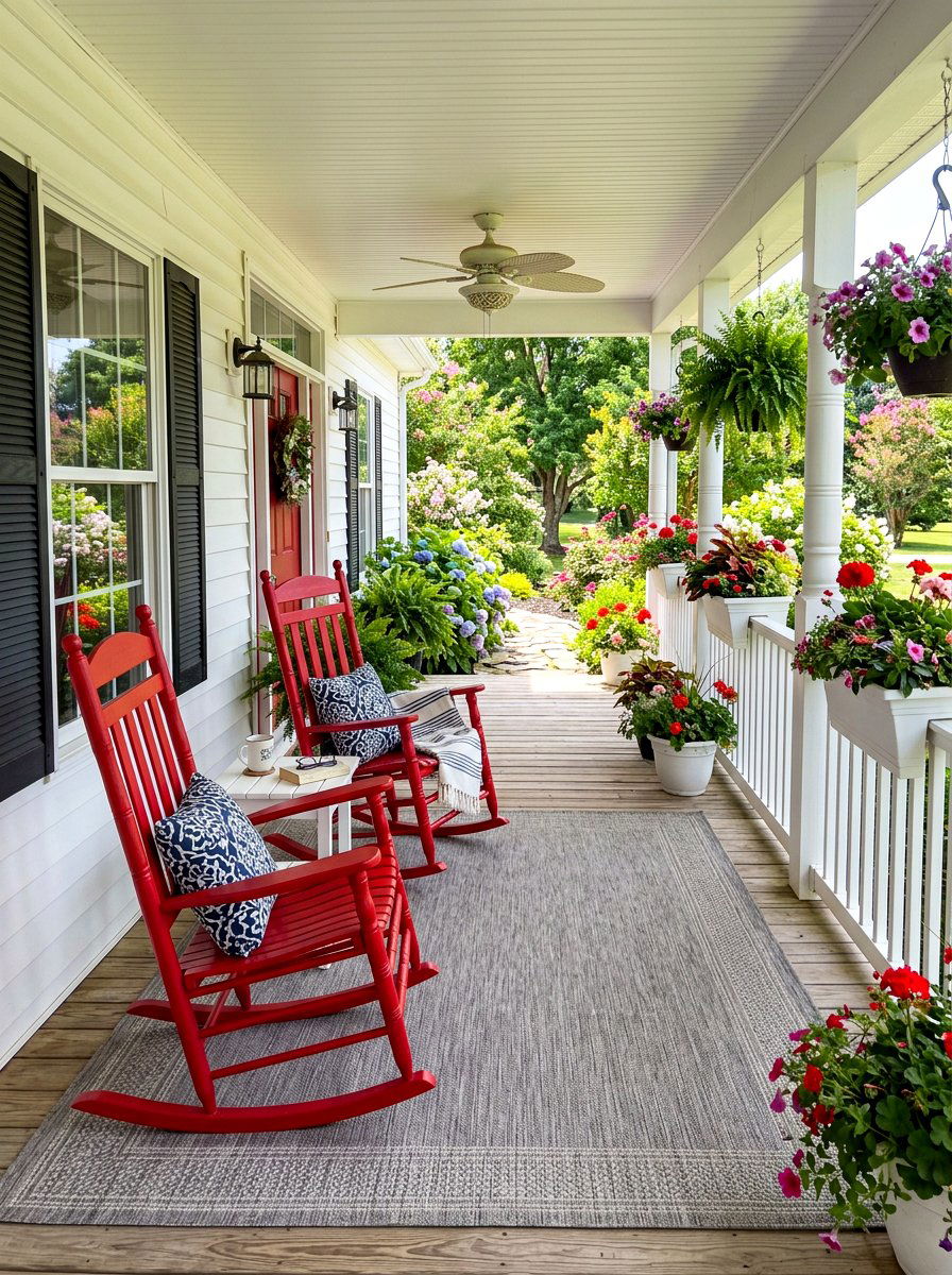 Colorful painted porch rockers - 30 porch rocking chair styling ideas