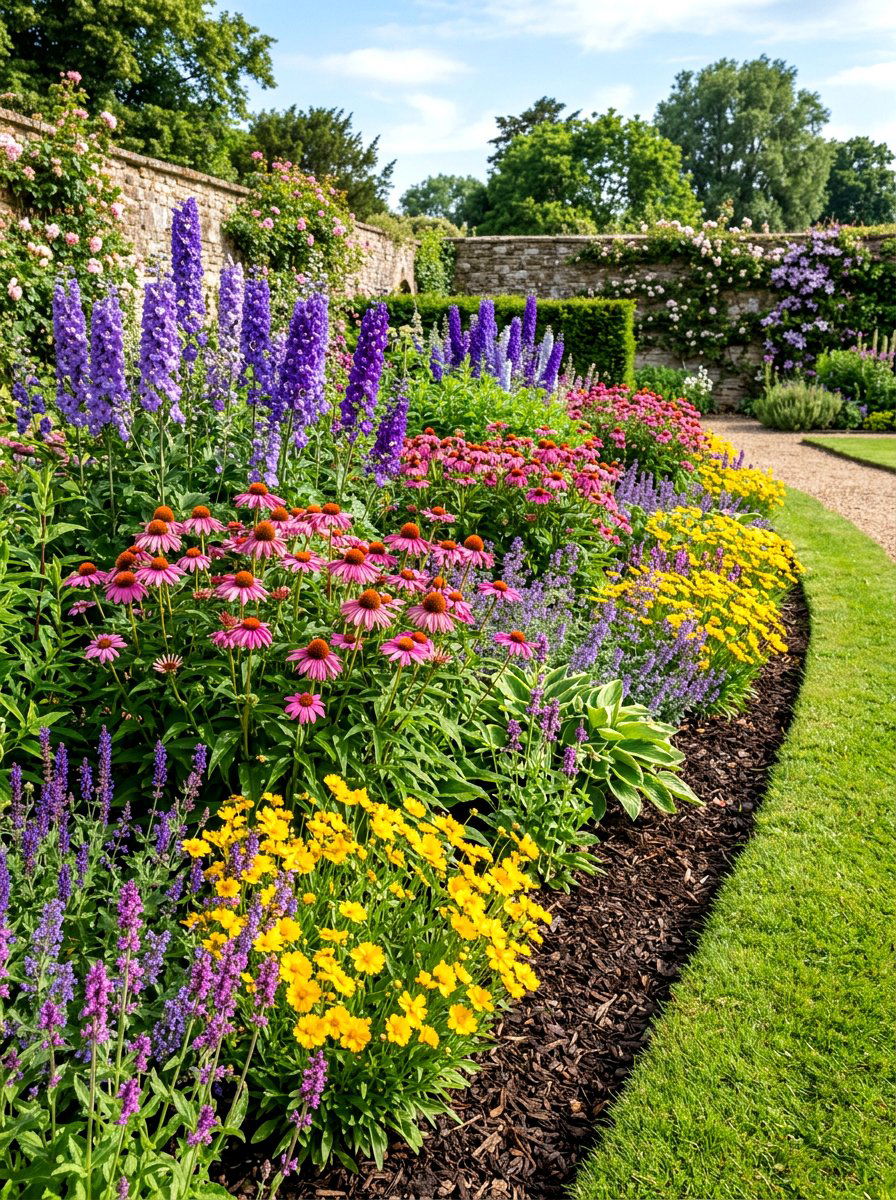 Colorful perennial flower border - 30 front yard makeover ideas
