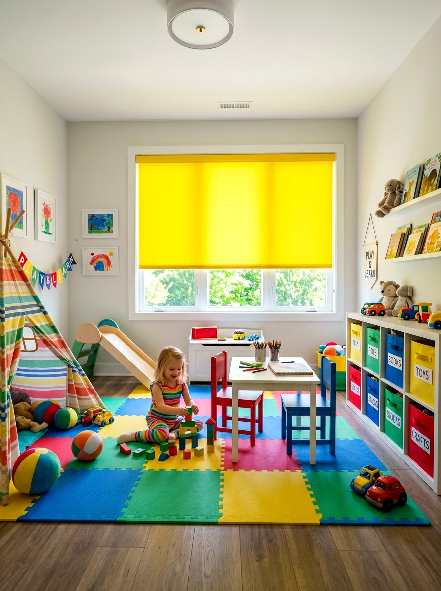 Colorful playroom window shades - 30 roman shade ideas