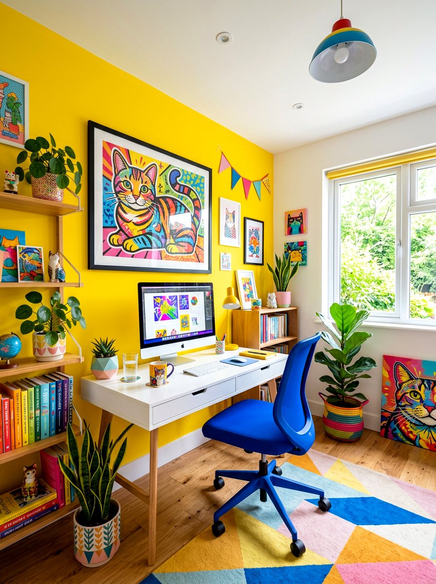 Colorful pop art cat print - 30 pet portrait wall ideas
