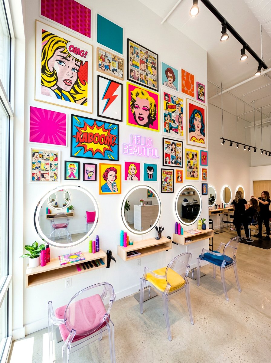 Colorful pop art salon wall - 30 salon wall entry ideas