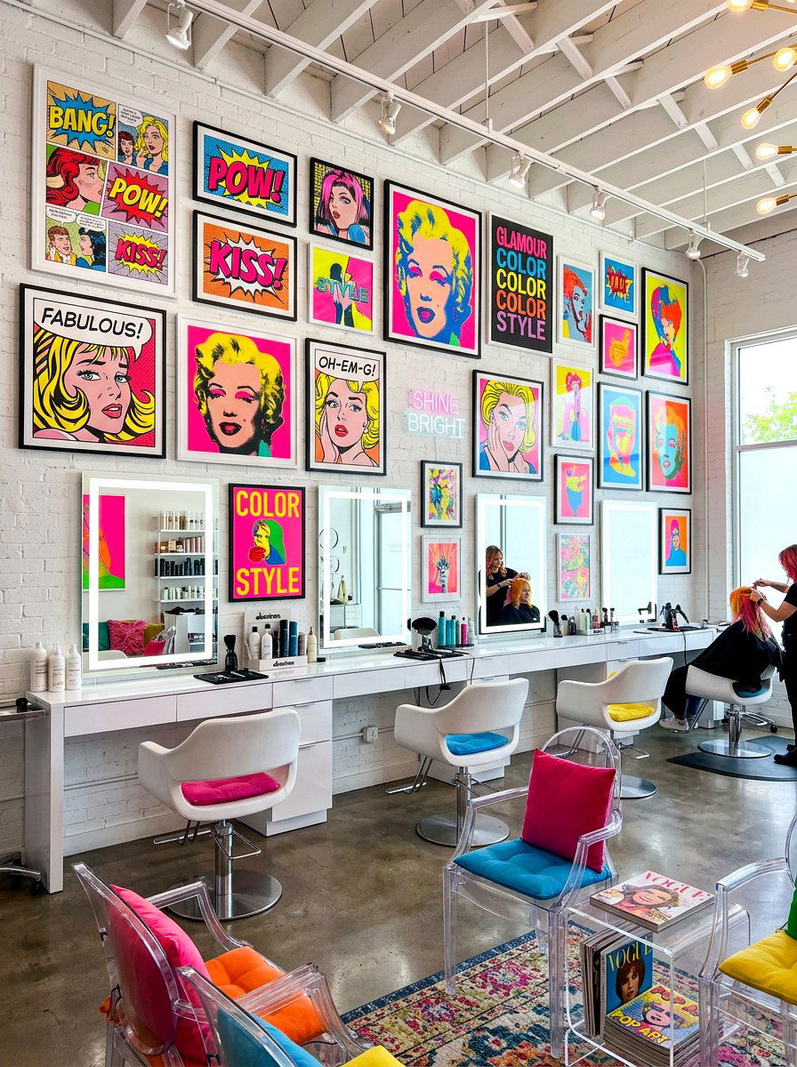 Colorful pop art wall - 30 salon wall ideas
