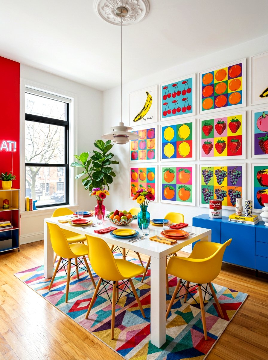 Colorful pop dining room - 30 art filled dining room ideas