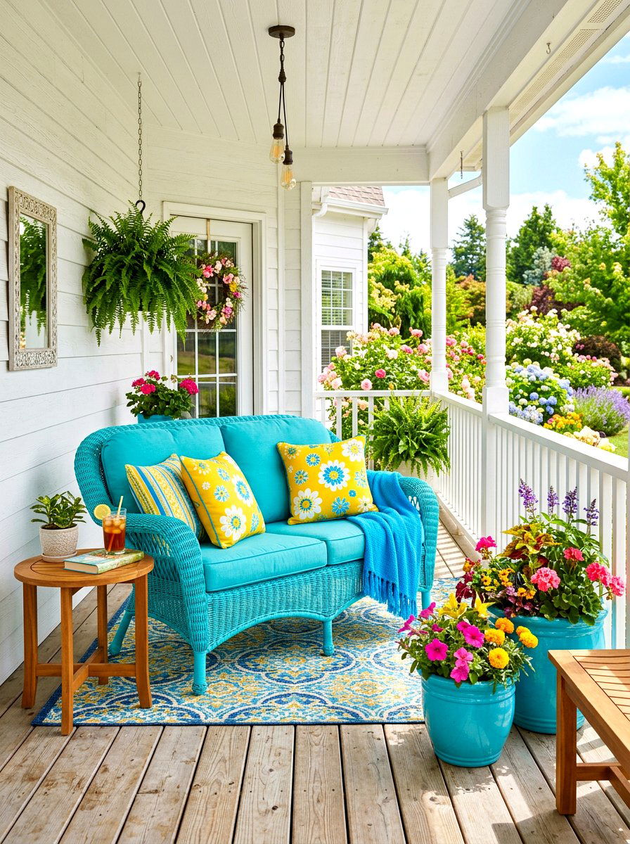 Colorful porch seating - 30 loveseat porch seating ideas