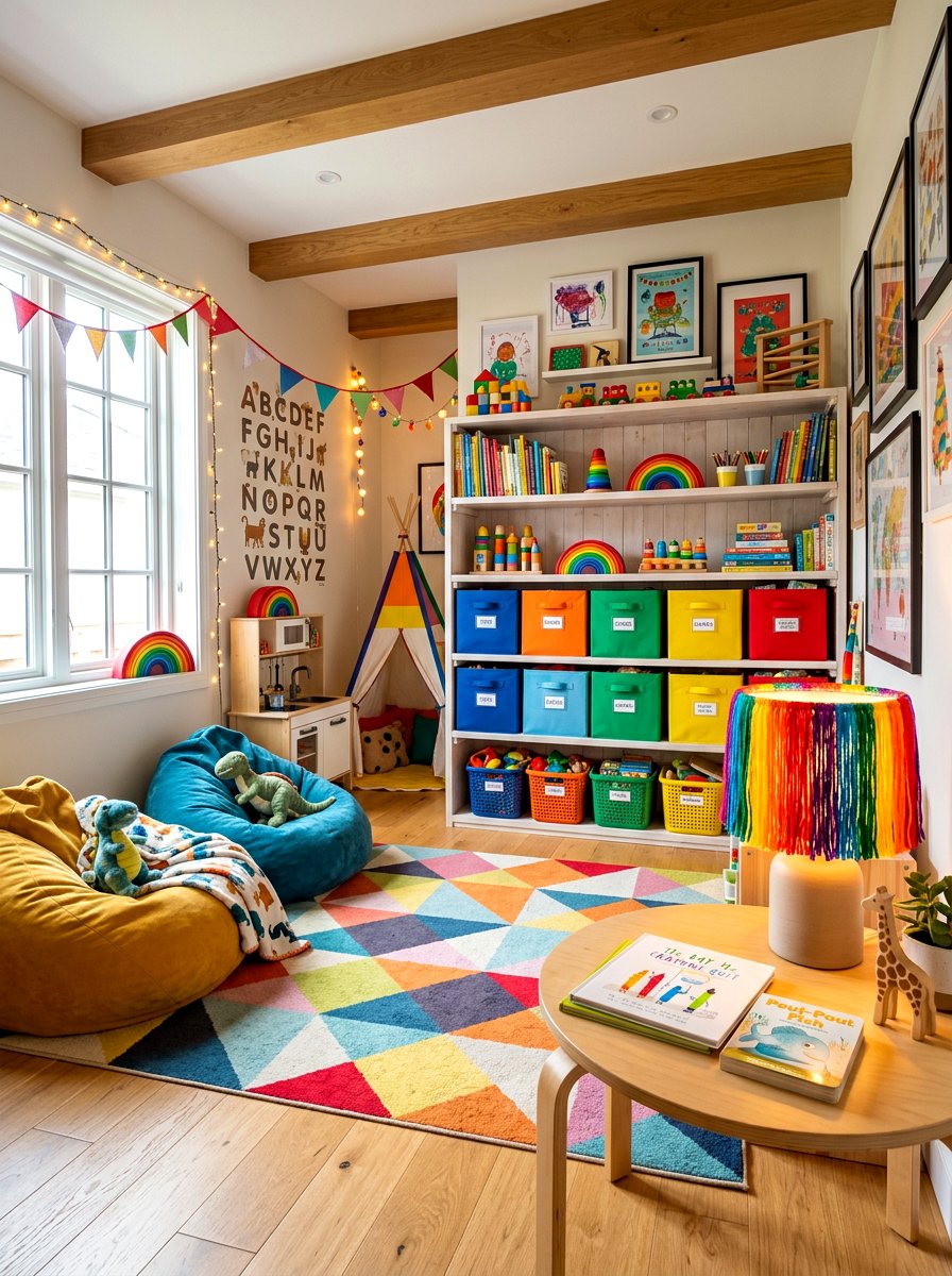 Colorful rainbow fringe lamp - 30 fringed lamp shade ideas