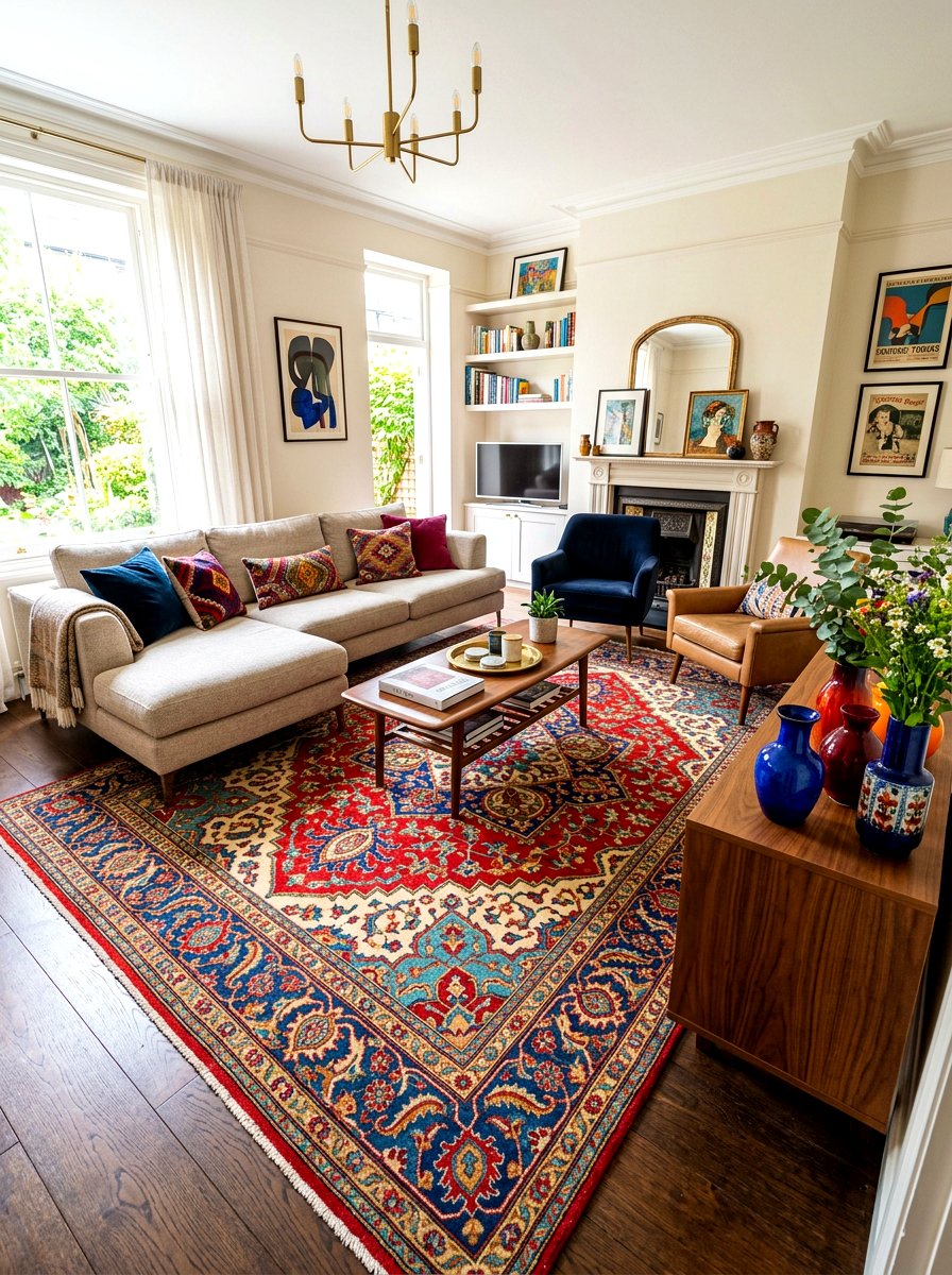 Colorful rug living room - 30 modern eclectic living room ideas