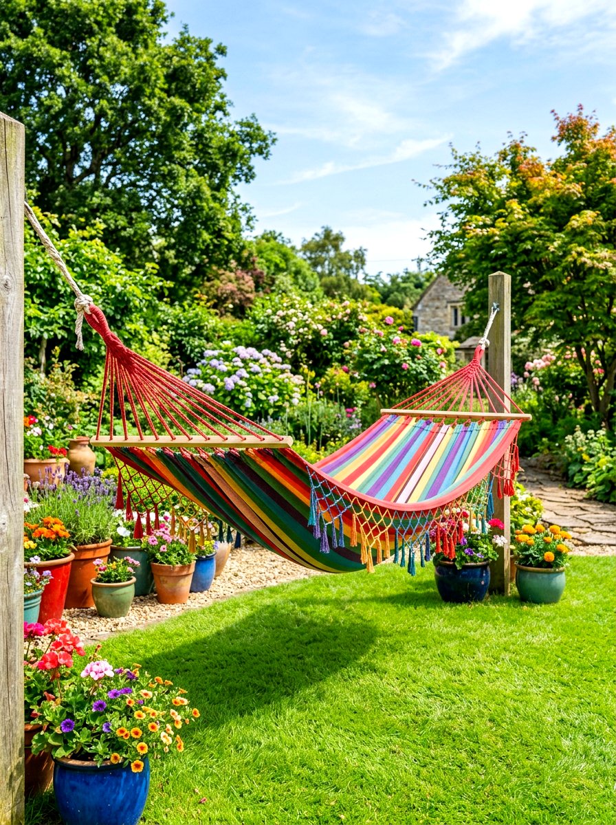 Colorful striped hammock - 30 hammock patio ideas