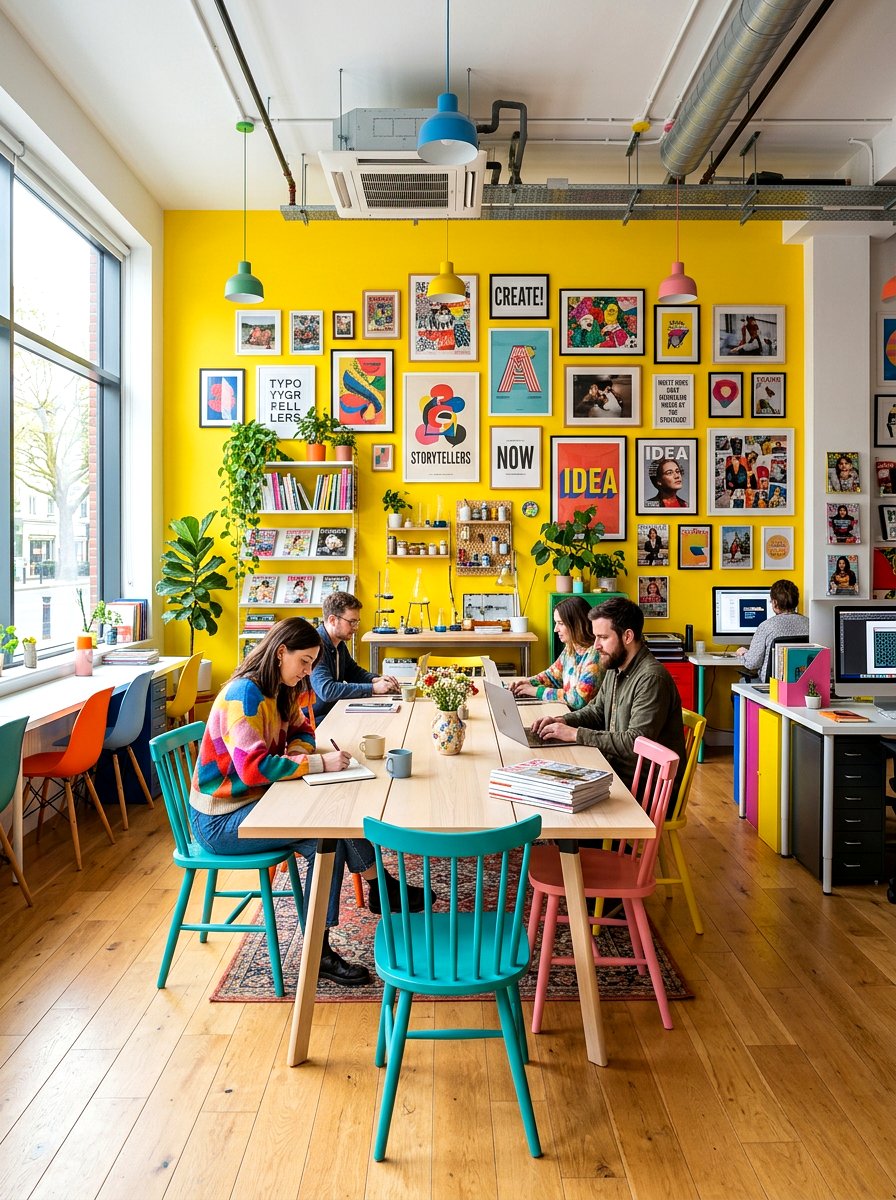 Colorful vibrant editorial space - 30 editorial office ideas