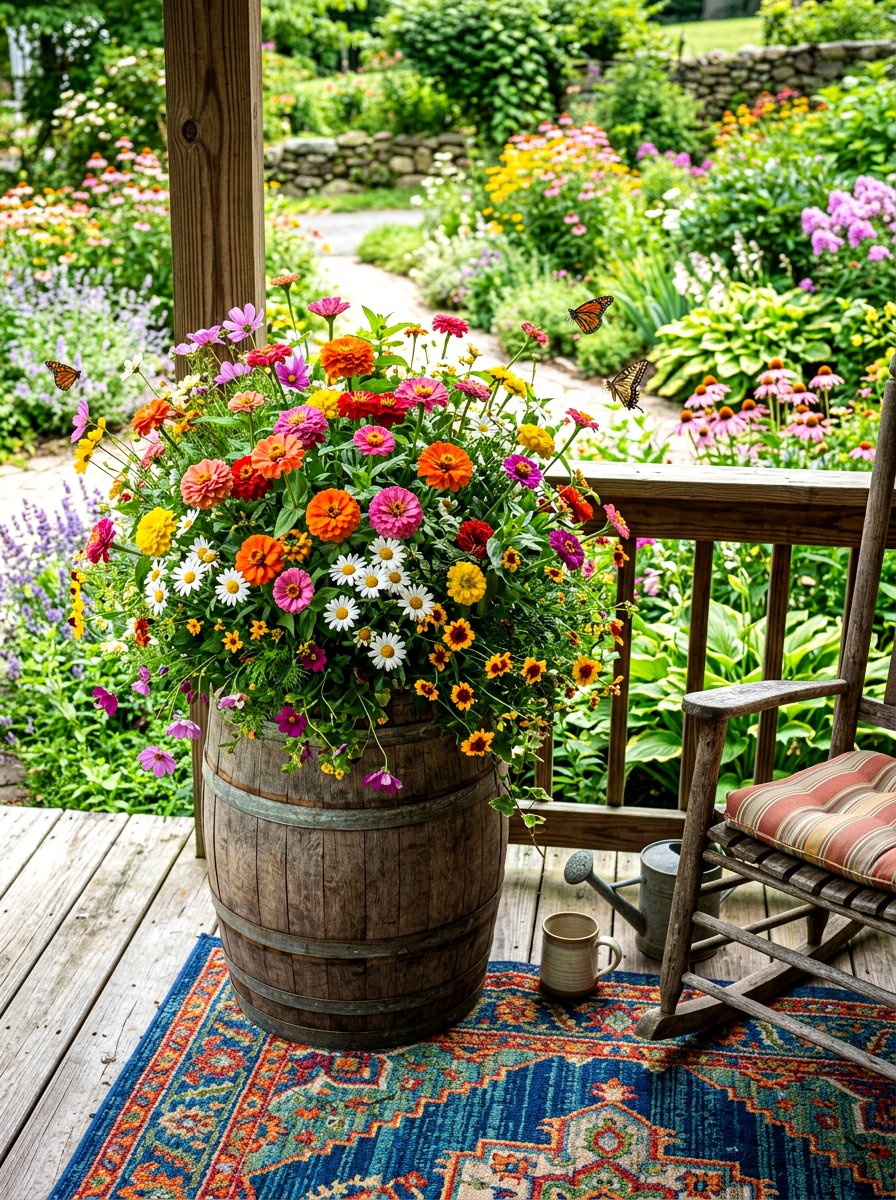Colorful wildflower porch urn - 30 porch urn planter ideas