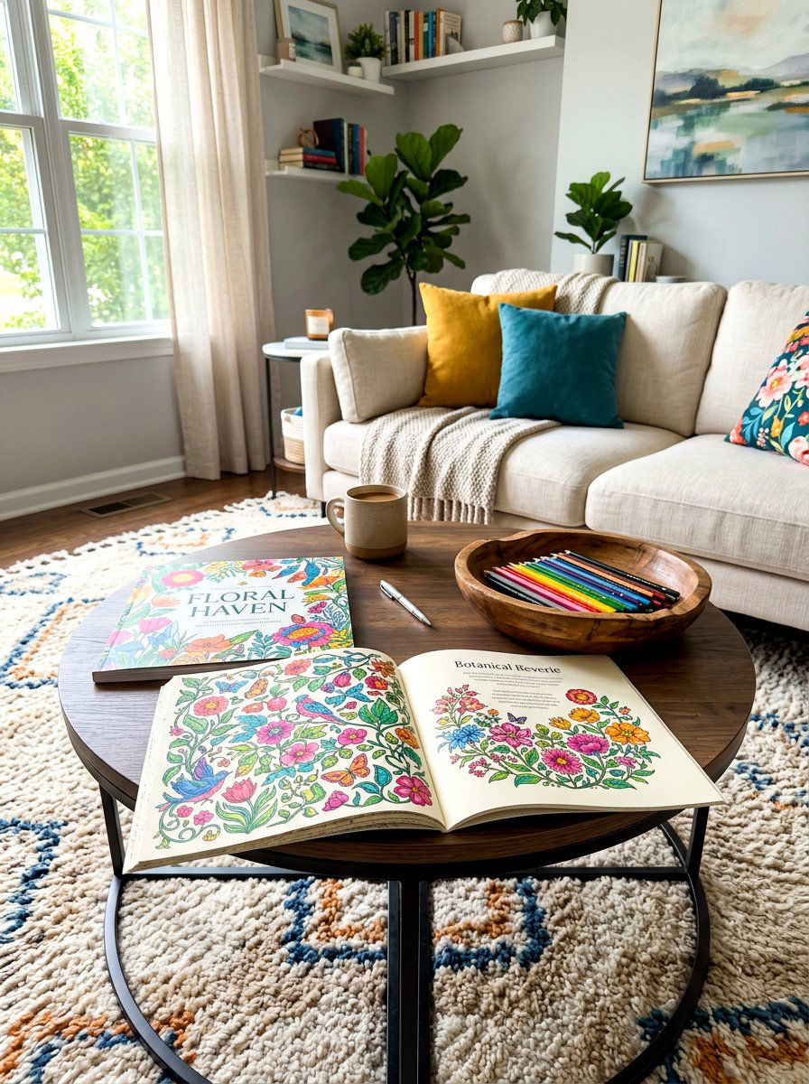 Coloring book coffee table decor - 30 plus coloring home decor ideas