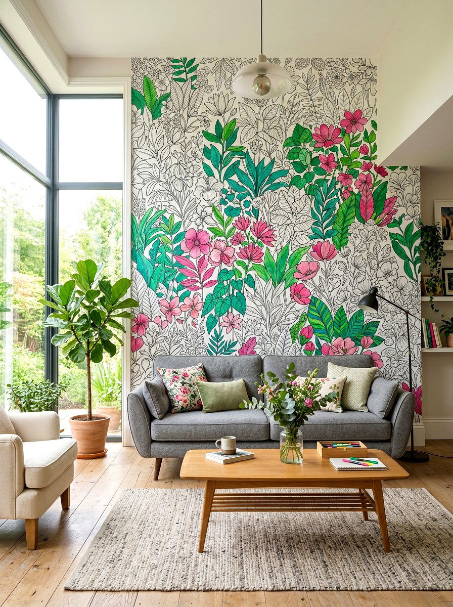 Coloring wallpaper for living room - 30 plus coloring home decor ideas