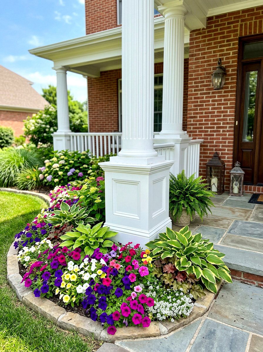 Column Base Flower Beds - 30 portico landscaping ideas