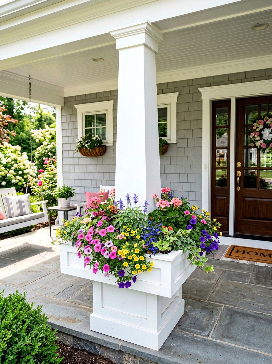 Column with built in planter - 30 porch column ideas