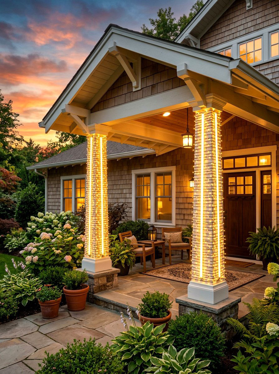 Column wrap lights - 30 front porch winter glow ideas