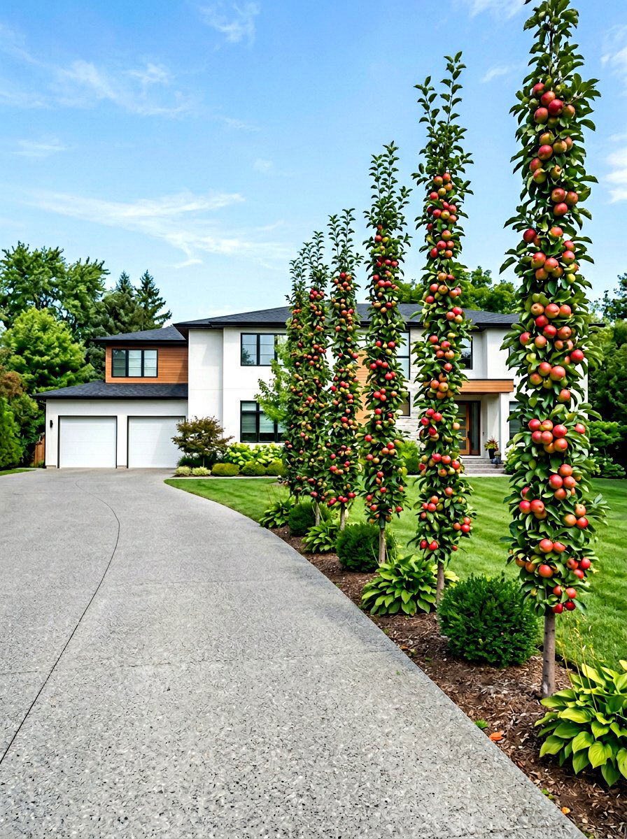 Columnar Apple Tree Driveway - 30 dwarf fruit tree garden ideas