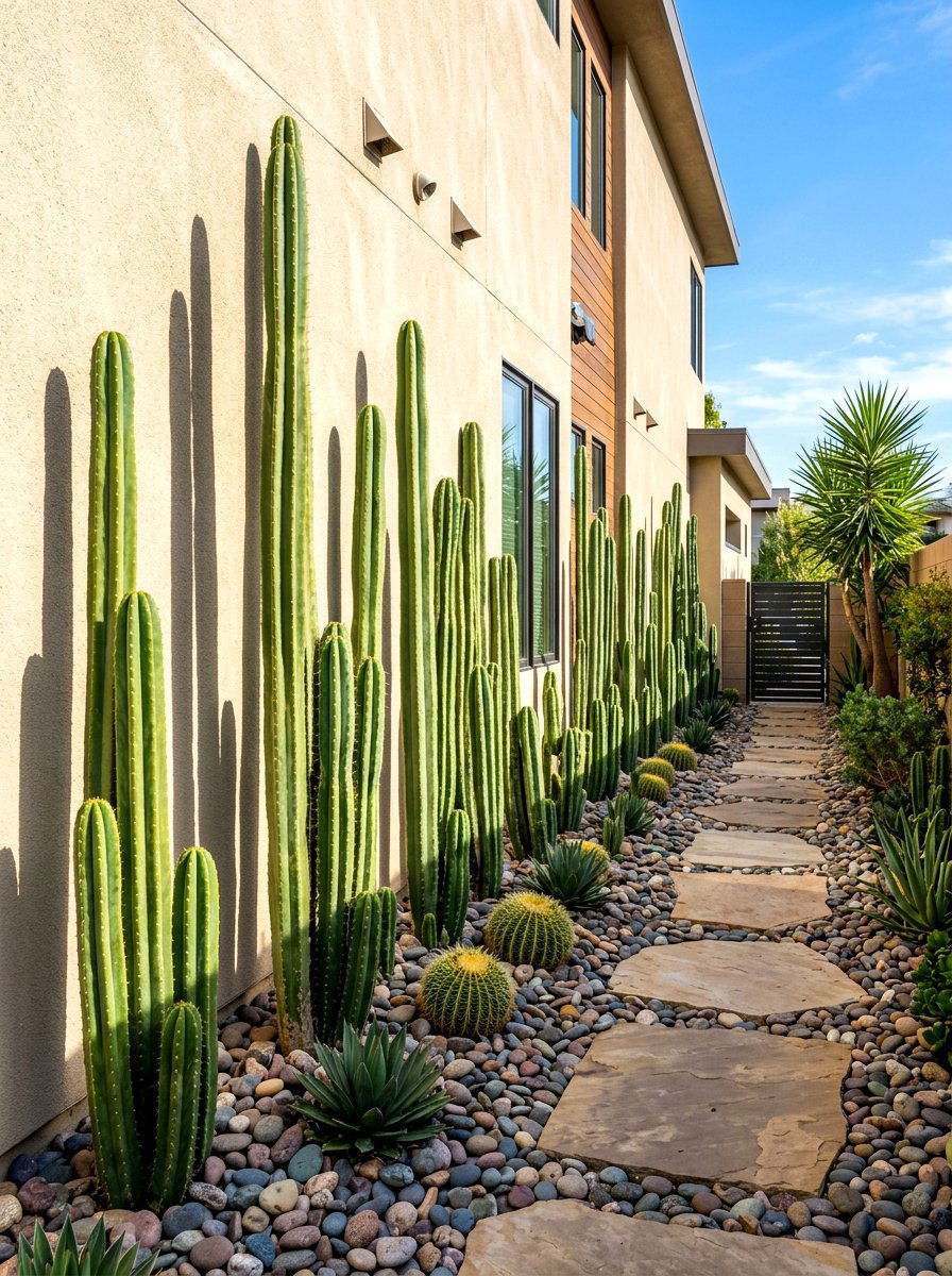 Columnar Cactus Side Garden - 30 cactus front yard ideas