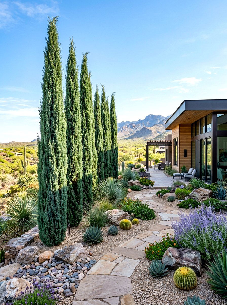 Columnar Juniper Trees - 30 living privacy wall ideas